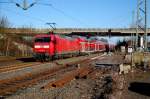 Ein RE4 Zug geschoben von der 145 045-1. Korschenbroich den 6.3.2011