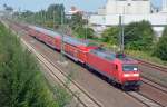 145 045 zog am 21.08.11 einen RE Leipzig - Dresden durch Wurzen Richtung Dresden.