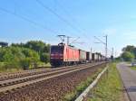 145 014-7 zieht einen Containerzug am 21.09.2011 durch Wiesental    