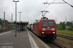 145 049-3 DB Schenker Rail Deutschland AG mit einem gemischtem Güterzug in Rathenow und fuhr nach einem DB Autozug und einem ICE weiter in Richtung Stendal.