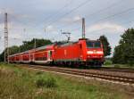 Die 146 108 mit einem RE nach Hannover am 11.08.2010 unterwegs bei Drverden.