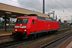 Lokportrait der sauberen 145 018-8 als Lz  Sonderfahrt  durch Basel Bad Bf. Sie brachte zuvor einen Güterzug aus Deutschland in den Schweizer Grenzbahnhof Muttenz und fuhr nun zum Bahnbetriebswerk in Haltingen. (02.05.2014)