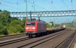 145 058 zog am 03.07.14 einen nicht komplett ausgelasteten Containerzug durch Buchholz(Nordheide) Richtung Maschen.