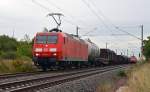 Am 23.08.14 beförderte 145 014 einen gemischten Güterzug durch Greppin Richtung Dessau.