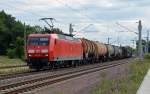 145 012 beförderte am 30.08.14 einen gemischten Güterzug durch Wolfen Richtung Dessau.