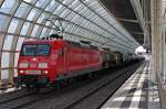 Durchfahrt am 24.05.2014 von 145 043-6 mit einem gemischten Kesselwagenzug von der BASF nach Mannheim Rbf in Ludwigshafen (Rhein) Mitte.