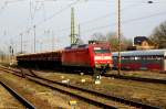 Am 17.03.2015 kam die 145 018-8 von der DB aus Richtung Magdeburg nach Stendal und fuhr weiter in Richtung Hannover .