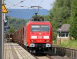 145 050-1 befand sich am 07.06.2014 auf  Dienstfahrt  mit einem Güterzug in Richtung Süden. Aufgenommen in Wehretal-Reichensachsen.