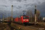 Gemischter Güterzug mit 145 037-8 und der mitlaufenden 185 315 in Leipzig Thekla. Aufgenommen am 30.01.2016