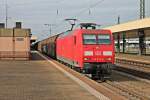 145 024-6 am 25.10.2014 bei der Durchfahrt mit einem gemischten Güterzug in Basel Bad Bf gen Rangierbahnhof Muttenz.