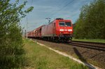 145 056-8 ist am 10.05.16 bei Wutha mit einen Kalkzug in Richtung Gemünden zur Firm.Knauf unterwegs.