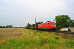 145 009-7 mit einem Güterzug in Zschortau, am 21.07.2016.
