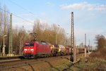 145 046-9 zieht am 29.Mrz 2016 einen gemischten Gterzug durch Leipzig-Thekla in Richtung Leipzig-Mockau.