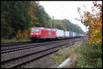 Herbst auf der Rollbahn bei Natrup Hagen! Am 18.10.2018 kam um 10.53 Uhr die RBH 145019 mit einem Trailer Zug in Richtung Ruhrgebiet daher.