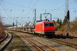 145 089-9 mit Autotransportzug in Neubeckum, am 26.02.2022.