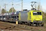 Priort, 
 Alphatrains  / „Alpha Trains (Locomotives) GmbH“ E-Lok 145-CL 031 (91 80 6145 103-8 D-XRAIL) mit Auto Transport auf dem Berliner Auenring, 15.10.2011, 14:43
