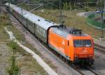 145-CL 001 mit Sonderzug von Cottbus nach Warnemnde bei der Durchfahrt in Warnemnde Werft.10.08.2013 