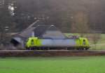 Mitzieher (Panning) von Alphatrains/Crossrail 145-Cl 031/145 103-8 im Morgendunst des 21.2.2014.