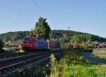 145 087-3 mit einen Containerzug in Wernfeld am 12.08.14.