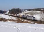 Die 145 084 mit einem Kesselzug am 20.01.2017 unterwegs bei Fahlenbach.