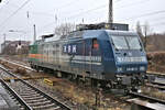 Am 13.2.2026 stand die RBH Lok 145021-2 Zeitgeist im oberen Bahnhof des HBF Osnabrück abgestellt.