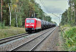 Kesselzug mit 145 073-3 DB durchfährt den Hp Wahlitz auf der Bahnstrecke Biederitz–Trebnitz (KBS 254) Richtung Biederitz.