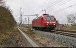 Gleich hinter dem Kesselzug ist noch 145 016-2 ohne Anhang unterwegs an der Saaleaue bei Angersdorf Richtung Halle (Saale).

🧰 DB Cargo
🕓 18.1.2022 | 14:06 Uhr