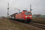 DB Cargo 145 047 mit einem sehr kurzen Güterzug von Schwedt kommend am 23.11.2022 in Herzsprung aufgenommen.