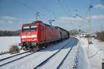 145 014-7 ist am 18.01.2017 mit einen gemischten Güterzug in Gundelsdorf sehen.Bild wurde vom Bahnsteigende gemacht.