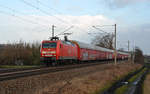 145 043 der MEG führte am 04.02.20 einen Autozug durch Jeßnitz Richtung Bitterfeld.