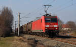 Am 16.02.17 führte 145 044 einen gemischten Güterzug durch Greppin Richtung Leipzig.