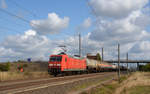 145 068 führte am 24.09.19 einen Kesselwagenzug durch Brehna Richtung Halle(S) .