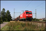 Railion 145029-5 ist hier am 12.9.2006 bei Dedensen mit einem Ganzzug in Richtung Rangierbahnhof Seelze unterwegs.