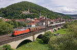 Lokomotive 145 078-2 am 10.08.2021 mit einem gemischten Zug in Gemünden.