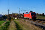 145 080 DB Cargo mit einem gemischten Güterzug bei Markt Bibart Richtung Nürnberg, 05.11.2020