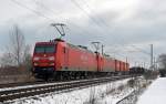 145 029 zog am 21.02.13 zusammen mit einer Schwesterlok einen gemischten Güterzug durch Greppin Richtung Dessau.