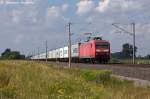 145 045-1 DB Schenker Rail Deutschland AG mit einem Containerzug in Vietznitz und fuhr in Richtung Nauen weiter.