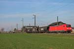 Am 29.03.2014 kam 145 046-9 als  DB Dienstfahrt  mit einem gemischten Güterzug durch Auggen, auf der KBS 703 gen Basel.