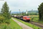 145 034-5 mit einem gemischten Güterzug Richtung Süden bei Denzlingen, 26.07.2014.