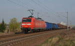 Am 05.04.16 führte 145 039 einen gemischten Güterzug durch Greppin Richtung Bitterfeld.
