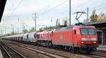 MEG - Mitteldeutsche Eisenbahn GmbH, Schkopau [D] mit  145 004-8  [NVR-Nummer: 91 80 6145 004-8 D-DB] mit  077 023-5  [NVR:  92 87 0077 023-5 F-MEG ] und Zementstaubzug (leer) fuhr im BF.
