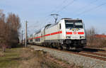 146 562 führte am 23.02.19 den IC 2443 durch Greppin Richtung Bitterfeld.