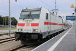 146 553-3 mit IC 2239(Warnemünde-Leipzig)kur vor der Ausfahrt am 21.08.2020 in Warnemünde.