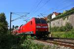 146 028 der Elbe-Saale-Bahn (DB Regio Südost) als RE 16320 (RE30) von Naumburg(Saale)Hbf nach Magdeburg Hbf fährt bei Burgwerben auf der Bahnstrecke Halle–Bebra (KBS 580).