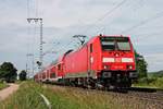 Am Nachmittag des 02.06.2017 bespannte 146 201 eine RB von Offenburg nach Neuenburg (Baden), als sie bei Müllheim (Baden) nur noch wenige Kilometer bis zum Ziel hatte.