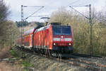 146 106-0 mit DB-Regionalexpress am 12.02.2018 bei Leckermühle (Lk Osnabrück) auf dem Weg von Osnabrück nach Bremerhaven.