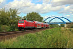 146 009-6 der Elbe-Saale-Bahn (DB Regio Südost) als RE 16355 (RE8) von Magdeburg Hbf nach Halle(Saale)Hbf über Dessau Hbf fährt in Gommern auf der Bahnstrecke Biederitz–Trebnitz (KBS 254).
[10.8.2019 | 10:34 Uhr]