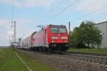 Durchfahrt am Nachmittag des 06.05.2019 von der Freiburger 146 205 mit ihrer RB (Offenburg - Basel Bad Bf) durch den Haltepunkt von Auggen über die KBS 703 in Richtung Süden.