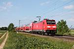 Am späten Nachmittag des 19.05.2020 fuhr 146 238-1 mit ihrem RE (Freiburg (Brsg) Hbf - Basel Bad Bf) bei Buggingen über die KBS 702 durchs Rheintal in Richtung Müllheim (Baden).