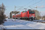 146 007-0 als  Saale-Express , witterungsbedingt nur bis Naumburg(Saale)Hbf, im verschneiten Schkopau.